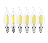 HUAMu E14 Regulables Bombillas Vela, 6W equivalente a 60W, 600 lúmenes,Blanco Frío 6500K, AC220-240V, Vintage C35 Transparente Vela Forma, para Candelabro, Paquete de 6
