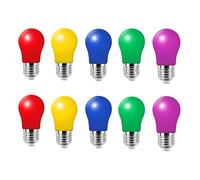 HUAMu - Lote de 10 bombillas LED E27 de 2 W, equivalente incandescente de 20 W, 2 W, A50, bombilla ecológica colorida, rojo, verde, azul, LILA, amarillo, para bodas