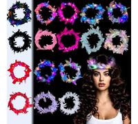 HuaMuDM 16 unidades Diademas Plumas LED Iluminadas, Plumas Diadema Corona LED, Pluma LED Diadema Mujeres,Accesorios Fiesta,Bodas, Navidades,Vacaciones,Dale Un Regalo Regalos