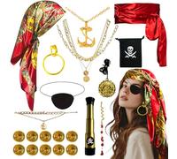 HuaMuDM 21 Piezas Disfraz Pirata Mujer Accesorios,Accesorios Pirata Mujer,Complementos de Pirata Mujer, Accesorios Para Disfraces de Piratas,Para Fiesta De Halloween,Carnaval
