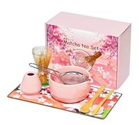 HuaMuDM 8 Piezas Matcha Kit,Accesorios de matcha,Batidor de Bambú con Soporte,Soporte para Chashaku,Tamiz, Cuchara de Madera,Cuenco con Pico Vertedor,Tela de té,Gente a la que le gusta beber té (B)