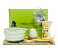 HuaMuDM 8 Piezas Matcha Kit,Accesorios de matcha,Batidor de Bambú con Soporte,Soporte para Chashaku,Tamiz, Cuchara de Madera,Cuenco con Pico Vertedor,Tela de té,Gente a la que le gusta beber té (A)