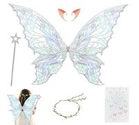 HuaMuDM Alas de Hadas para Adultos,Alas de Mariposa, Elf Ears,Varita Mágica,Flower Wreath,Pegatinas, Halloween,Navidad,Carnaval,Fiesta Temática