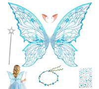 HuaMuDM Alas de Hadas para Adultos,Alas de Mariposa, Elf Ears,Varita Mágica,Flower Wreath,Pegatinas, Halloween,Navidad,Carnaval,Fiesta Temática
