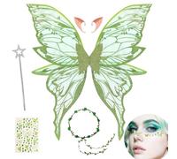 HuaMuDM Alas de Hadas para Adultos,Alas de Mariposa, Elf Ears,Varita Mágica,Flower Wreath,Pegatinas, Halloween,Navidad,Carnaval