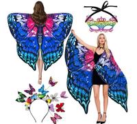 HuaMuDM Chal de Mariposa para Adulto,3 Piezas Capa de Mariposa Mujer,Impresión de Doble Cara, Cosplay,Carnaval,Fiesta Temática