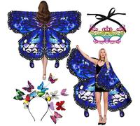 HuaMuDM Chal de Mariposa para Adulto,3 Piezas Capa de Mariposa Mujer,Impresión de Doble Cara,Cosplay,Carnaval,Fiesta Temática