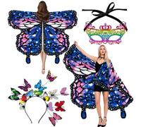 HuaMuDM Chal de Mariposa para Adulto,3 Piezas Capa de Mariposa Mujer,Impresión de Doble Cara,Cosplay, Carnaval,Fiesta Temática