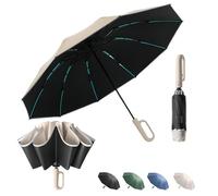 Huang Jia Paraguas plegables automáticos paraguas invertido de doble capa antiviento paraguas para el sol resistente hombre mujer grande mosquetón (Beige)