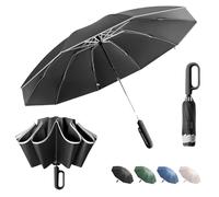 Huang Jia Paraguas plegables automáticos paraguas invertido de doble capa antiviento paraguas para el sol resistente hombre mujer grande mosquetón (Negro)