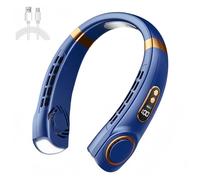 Huang Jia Ventilador del Cuello Plegable USB Potente Ventilador Cuello Silencioso para Dormir Ajustable 5 Velocidades Portátil Recargable Neck Fan Rechargeable Viento Fuerte (Azul)