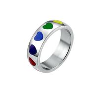 HUANGBONIG 2 anillos coloridos en forma de corazón de acero de titanio para hombre, Metal