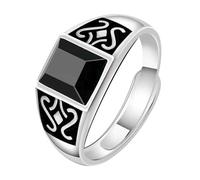 HUANGBONIG 2 anillos exquisitos de obsidiana con personalidad abierta para hombre europeo y americano, plata
