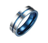 HUANGBONIG 2 anillos finos coreanos para hombre con ranura azul cruzada entre tungsteno y acero., Metal