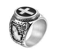 HUANGBONIG Anillo de acero de titanio europeo y americano con forma de cruz de goma negra, estilo retro punk, 13(th)