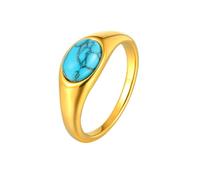 HUANGBONIG Anillo ovalado de acero inoxidable con piedra natural para mujer, estilo retro simple, No. 9, Metal