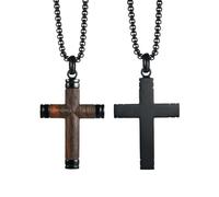 HUANGBONIG Colgante de cruz de madera de pera de acero de titanio para hombre, Metal