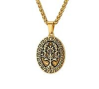 HUANGBONIG Collar de acero de titanio con diseño de árbol de la vida, adornos literarios personalizados para hombre, Metal