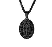 HUANGBONIG Collar de acero de titanio con diseño de árbol de la vida, adornos literarios personalizados para hombre, Metal
