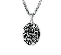 HUANGBONIG Collar de acero de titanio con diseño de árbol de la vida, adornos literarios personalizados para hombre, Metal