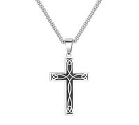 HUANGBONIG Collar de acero inoxidable con colgante de cruz de nudo celta, Metal