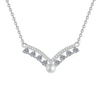 HUANGBONIG Collar de perlas de agua dulce en forma de V con piedra de Mosan de plata pura para mujer, exquisita joyería de personalidad, Metal