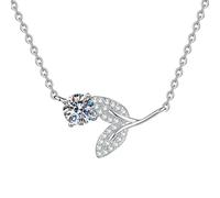 HUANGBONIG Collar de plata pura con piedra Mosang que sopla el viento, para mujer coreana, Metal