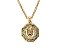 HUANGBONIG Collar de titanio con diseño de león de la Gran Muralla europea y americana, joyería retro hip-hop, Metal