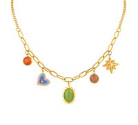 HUANGBONIG Gotas de acero inoxidable de color de goma en forma de corazón para mujer, joyería de ópalo de ocho estrellas, oro