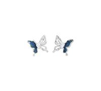 HUANGBONIG Pendientes de mariposa azul denim transparente con temperamento de aguja de plata pura -FE02485C1