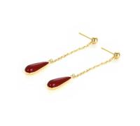 HUANGBONIG Pendientes largos rojos en forma de gota para mujer, joyería de temperamento de aguja de plata pura -FE02608B
