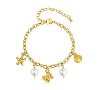 HUANGBONIG Pulsera de perlas de cristal de imitación de acero inoxidable junto al mar, ocio, océano, viento, joyería dorada