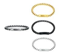 HUANGBONIG Pulsera de titanio con perlas de acero inoxidable y personalidad europea y americana, Metal
