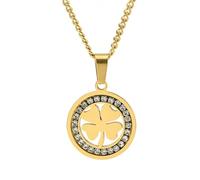 HUANGBONIG Versión coreana de simple collar creativo de la suerte de cuatro hojas, pequeño colgante redondo de acero de titanio con incrustaciones frescas.