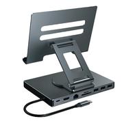 HUANGING Soporte de concentradores USB C 8/9 en 1, estación de acoplamiento plegable con lector de tarjetas Ethernet Gigabit RJ45 4K 60Hz USB 3.0 3.5 mm
