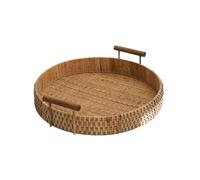 Huangj-0527 Frutero de ratán hecho a mano, frutero doble oreja, plato redondo fruta, utilizado for salas estar, jardines, hoteles, panaderías Frutero para Mesa(Pequeño)