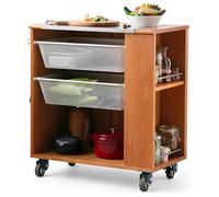 Huangj-0527 Isla de Cocina con Almacenamiento Carro de Isla Cocina con Ruedas Madera Tabla Cortar Acero Inoxidable y 2 cestas