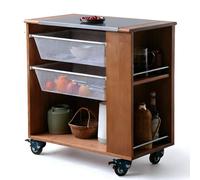 Huangj-0527 Isla de Cocina con Almacenamiento Carro de Isla Cocina con Ruedas Madera Tabla Cortar Acero Inoxidable y 2 cestas