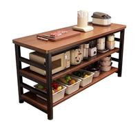 Huangj-0527 Isla de Cocina con Almacenamiento Mesa de preparación Isla Cocina Superior Madera con estantes Abiertos Varios Niveles y Almacenamiento Marco Metal