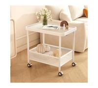 huanglyc-232 Mesa Auxiliar móvil, Estante de Almacenamiento Doble Capa con Ruedas, Vidrio for refrigerios, Carrito Piso, Cocina Carro de Cocina con Ruedas(Blanco)