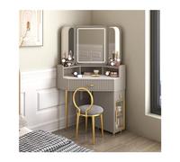 huanglyc-232 Tocador de Dormitorio Juego de Escritorio tocador Esquina, Madera, Ahorro Espacio con gabinetes Almacenamiento y Espejos Circulares, Escritura casillero Combinado Triangular Moderno