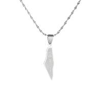 Huangshan Israel Palestine Map Pendant Necklace Stainless Steel Country Geography Chain for Women Jewelry (Model 16)