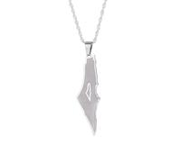 Huangshan Israel Palestine Map Pendant Necklace Stainless Steel Country Geography Chain for Women Jewelry (Model 1)