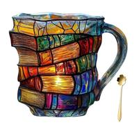 HUANHUZ Taza de café con Forma de Libro novedoso, Taza con Libro Pintado en 3D, diseño apilable único, Regalo Festivo for el Día del Padre, Navidad y Amantes de los Libros.(Multi-Colored a)