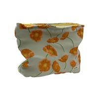 HUANIZI Bolsa de maquillaje de mano con gran capacidad para artículos de tocador, elegante, impresiones de flores, cosméticos y viajes, Orange
