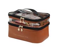 HUANIZI Bolsa multiusos para organizar cosméticos, elegante bolsa de almacenamiento de maquillaje con múltiples compartimentos para uso profesional en el hogar, Marrón