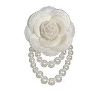 HUANIZI Broche de tela con flores de camelia, ramillete de perlas, broches de joyería de moda para mujer, accesorios de cuello de camisa, as the pic show, Metal, Sin piedras preciosas