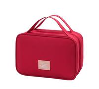 HUANIZI Neceser de viaje fácil de transportar con asa, soporte para artículos de tocador, estuche de almacenamiento de maquillaje, suministros de baño, Rojo vino