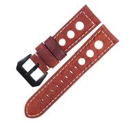 HuanJ Correa De Reloj Cuero Genuino 22 Mm, Transpirable, Y 24(Brick Red-Black,24mm)