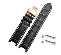 HuanJ Correa De Reloj De Cuero Con Muescas 20 * 11mm 22 * 13mm Compatible Con GC Guess Passa Cadena De Reloj Impermeable Genuina Lleathe Hombres Mujeres(Black-white-gold,22x13mm)